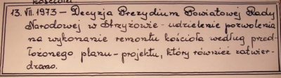 Bardzo ważny wpis w Ksiedze Parafialnej dotyczący remontu